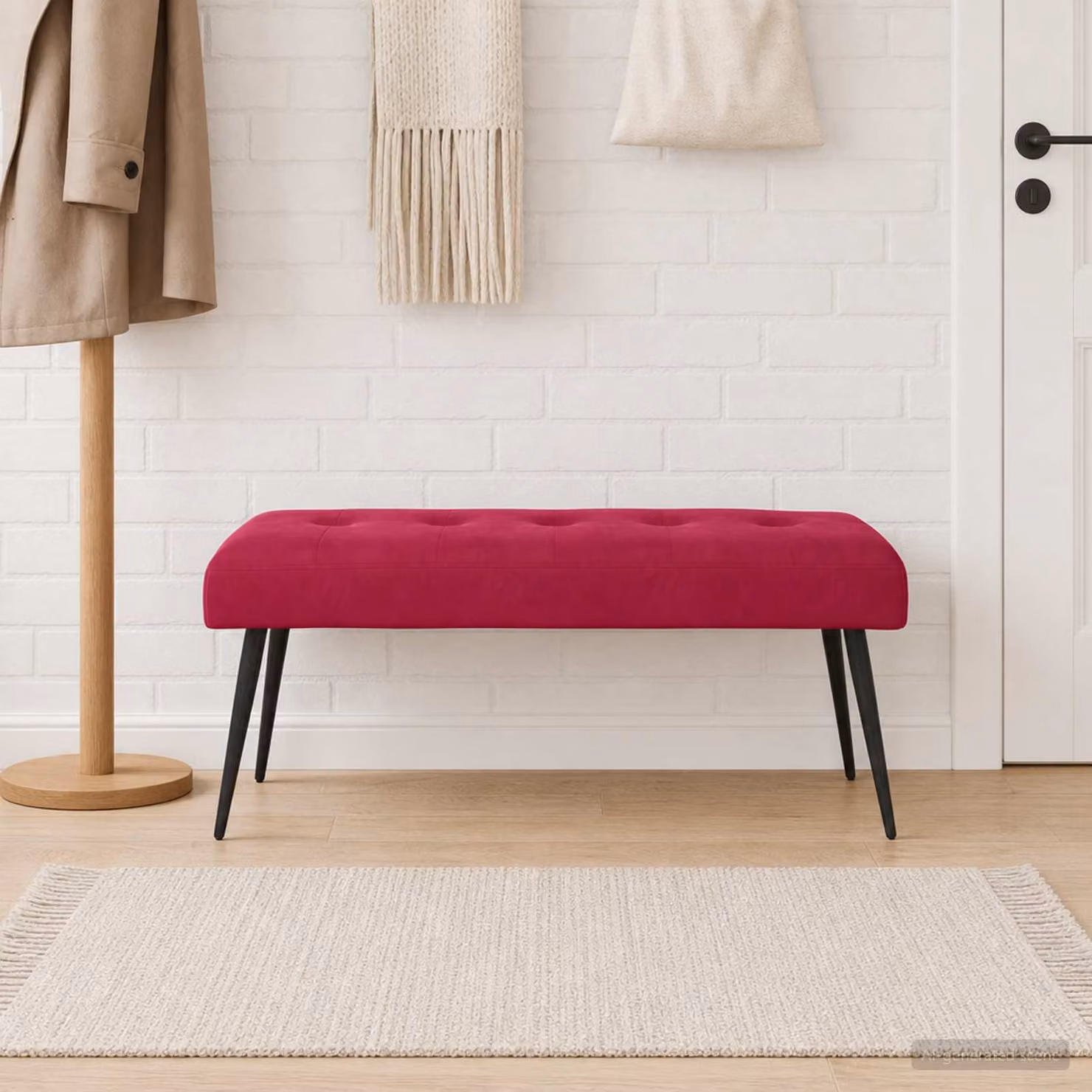 Panchina moderna vidaXL con bottoni imbottiti in velluto rosso, L: 110 cm, P: 40 cm, H: 46 cm