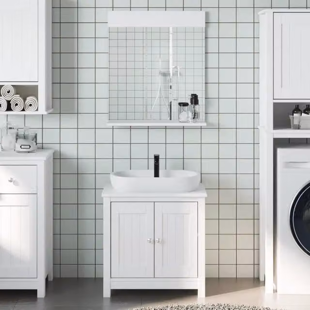 Set Mobili da Bagno vidaXL in Legno di Pino Bianco con Mobile Lavabo e Armadietto Specchio a Parete