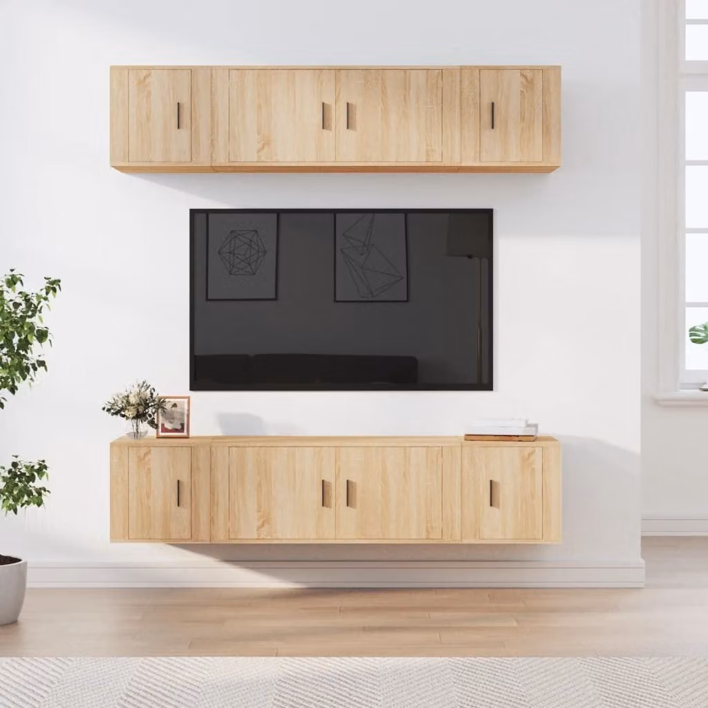 Set di mobili porta TV da 6 pezzi vidaXL in legno multistrato color rovere sonoma e marrone per il tuo soggiorno