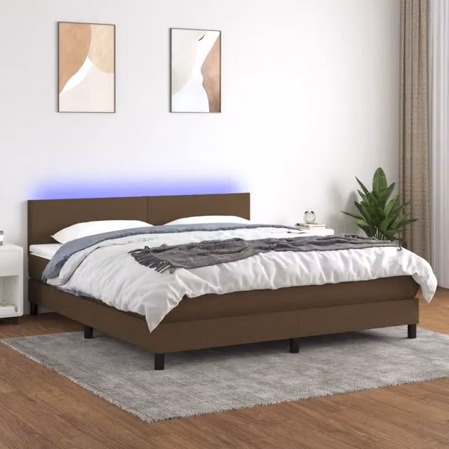 Letto matrimoniale con materasso a molle e illuminazione LED vidaXL in tessuto marrone scuro L: 180 cm, P: 200 cm, H: 88 cm – 1