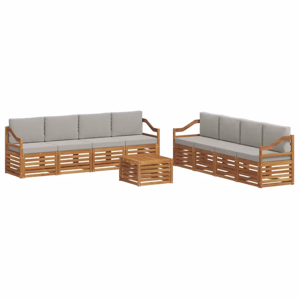 Set di divani da esterno a forma di U vidaXL in legno di acacia con tavolino e cuscini, Beige e Grigio – 2