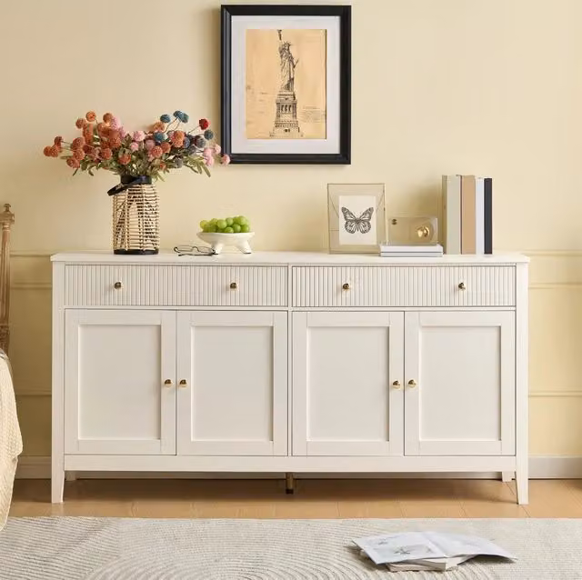 Credenza moderna bianca con dettagli oro per cucina, sala da pranzo o soggiorno, L: 82 cm, P: 40 cm, H: 40 cm