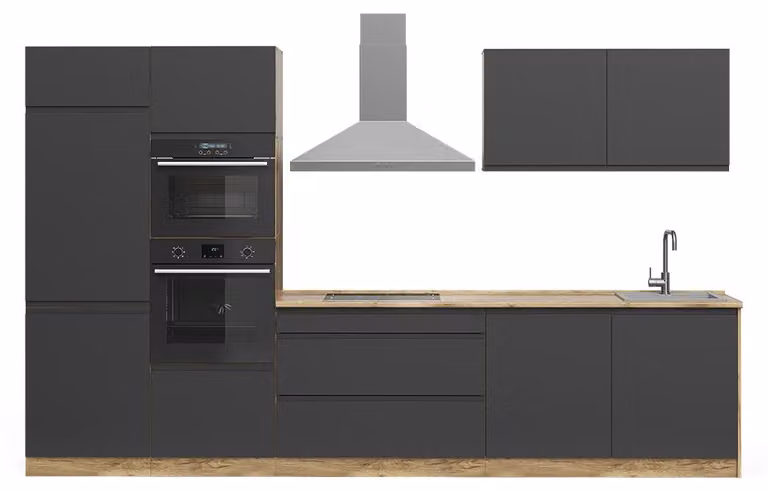 Cucina componibile Vicco R-Line Antracite/Rovere dorato 340 cm piano di lavoro Bianco, Model 70596