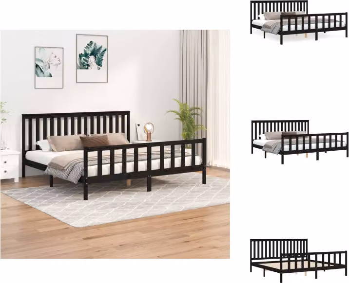 vidaXL Letto in legno massiccio con testiera nera 200x200 cm in pino - Letti e strutture letto