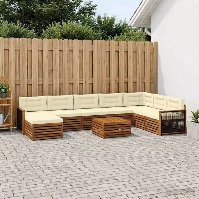 Set di divani da esterno vidaXL in legno di acacia con cuscini, colore marrone e beige