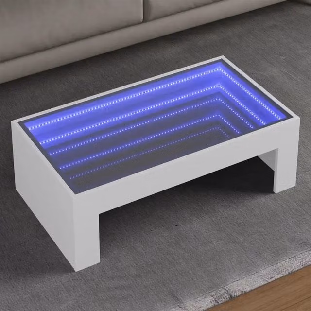 Tavolino da salotto moderno vidaXL bianco lucido con LED L/P/H: 90 x 50 x 30 cm