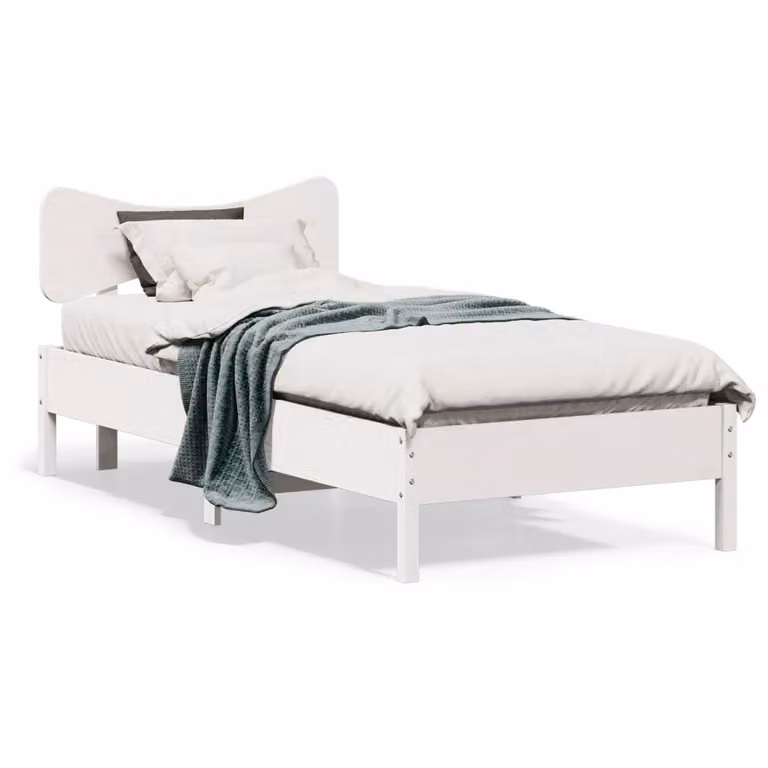 Letto singolo vidaXL in legno massello di pino bianco con doghe piatte, L/P/H: 90 x 190 x 95,5 cm