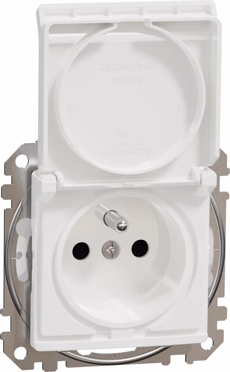 Presa di corrente 2p+pE con veneziane IP44 bianco 2 poli + PE con veneziane IP44 SDD211013 Sedna Design Schneider Electric
