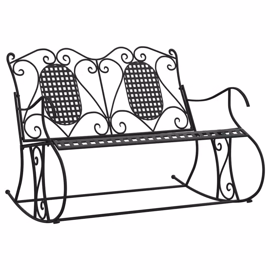 Panca a Dondolo da Giardino a 2 Posti vidaXL in Acciaio Nero Matt L: 113 cm, P: 84 cm, H: 94 cm – 2