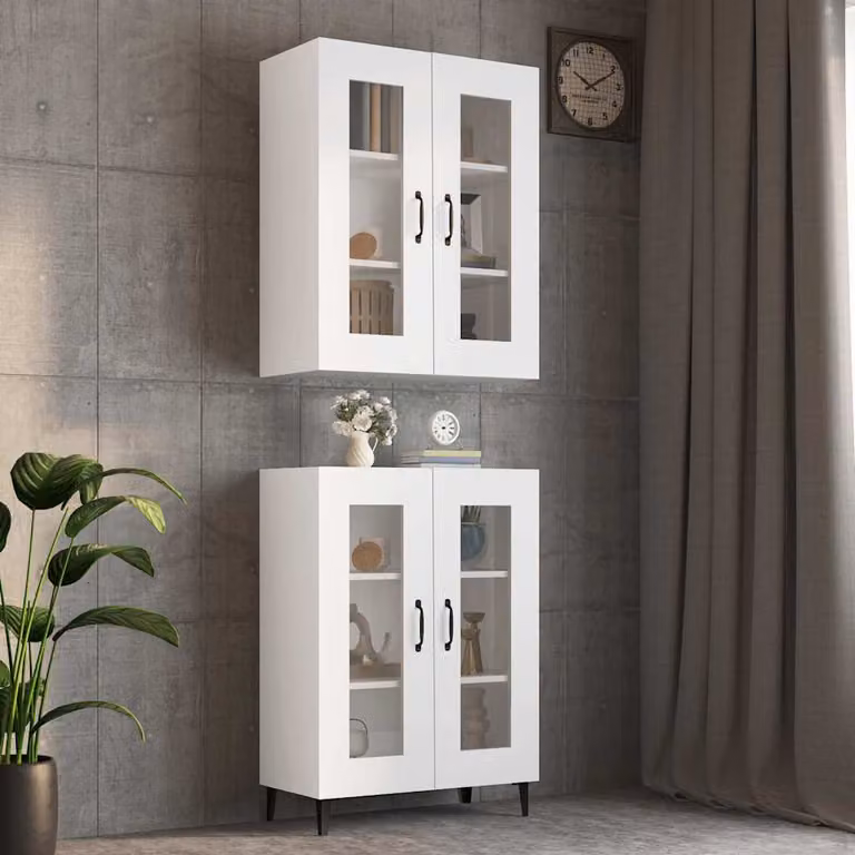 Armadietto Pensile a Parete vidaXL Bianco con Ante in Vetro L: 69,5 cm, P: 34 cm, H: 90 cm