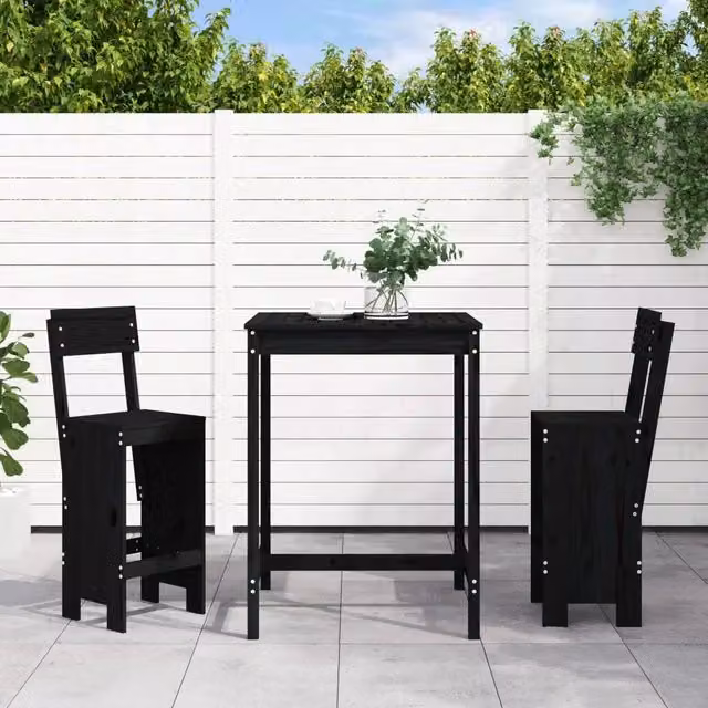 Set Bar da Giardino 3 pz Nero in Legno Massello di Pino 3157797