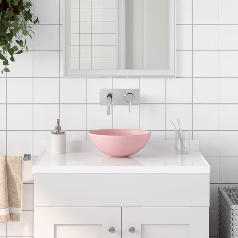 The Living Store Lavabo rotondo in Vetroceramica rosa opaco