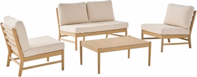 Salotto da giardino in legno di acacia, 4 posti, marrone naturale