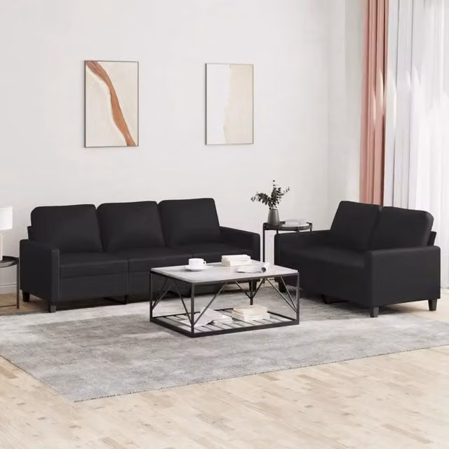 Set di 2 divani moderni vidaXL in similpelle nero con cuscini inclusi