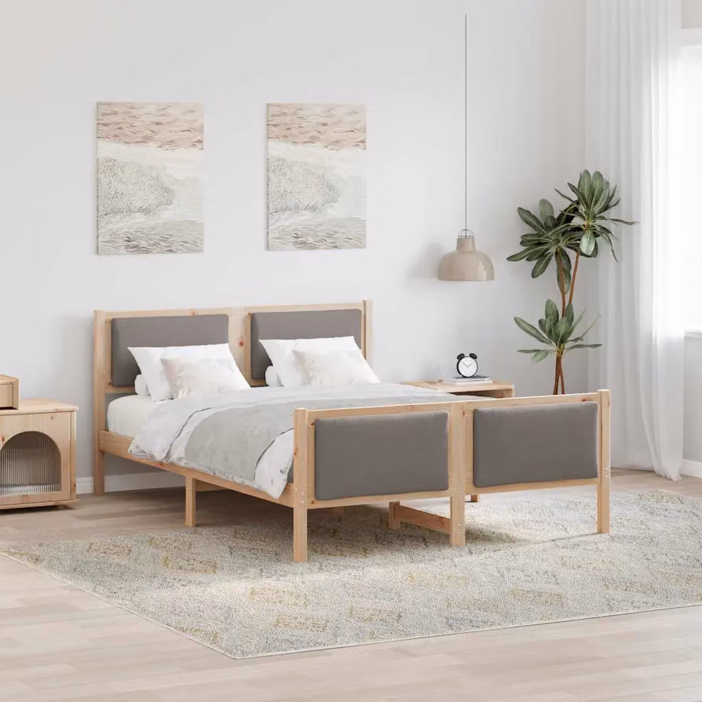 Struttura del letto con testiera Talpa vidaXL in legno di pino e tessuto moderno L: 135 cm, P: 190 cm – 1