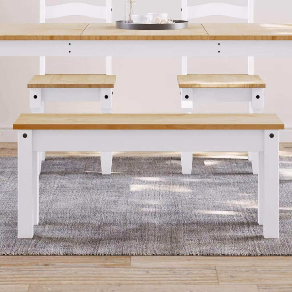 Panca da pranzo Panama vidaXL in legno massello di pino bianco, L 105 x P 30 x H 45 cm