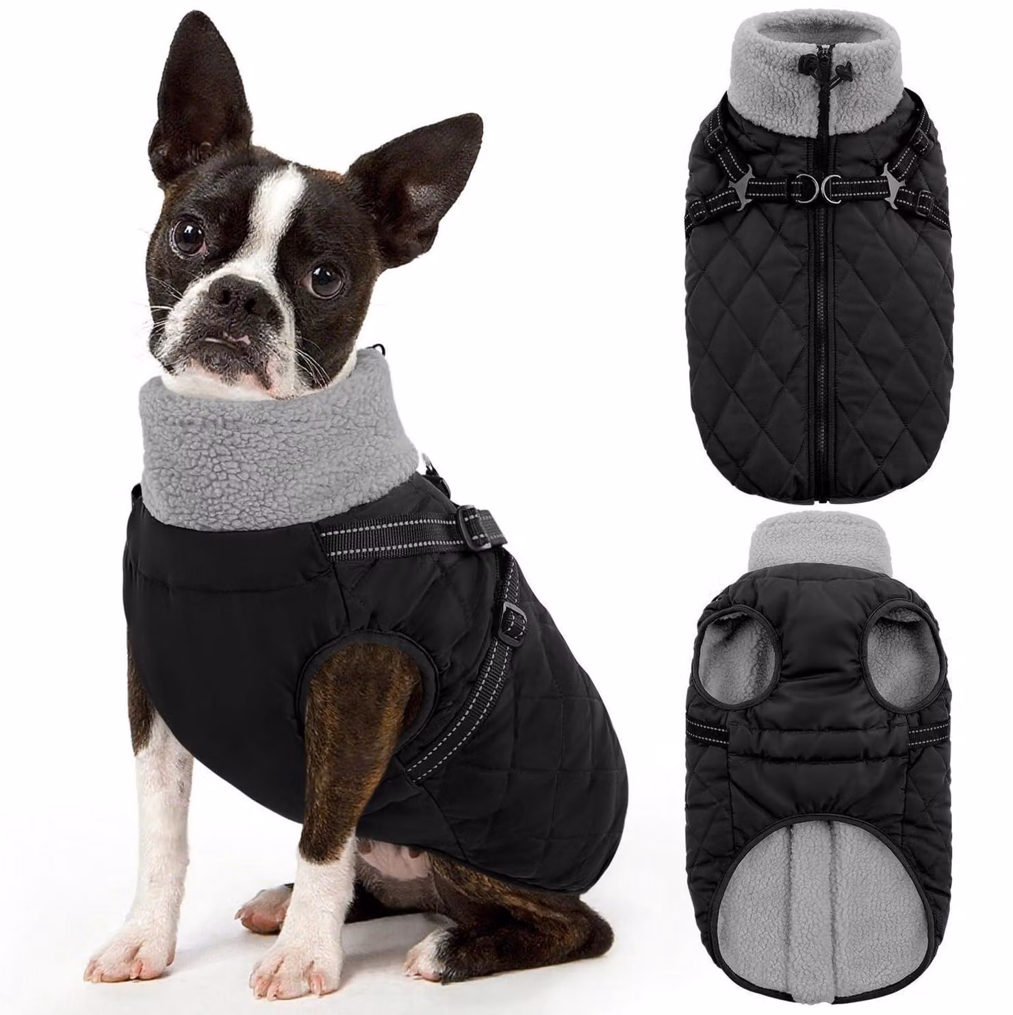 Cappotto impermeabile per cani, modello invernale, colore nero