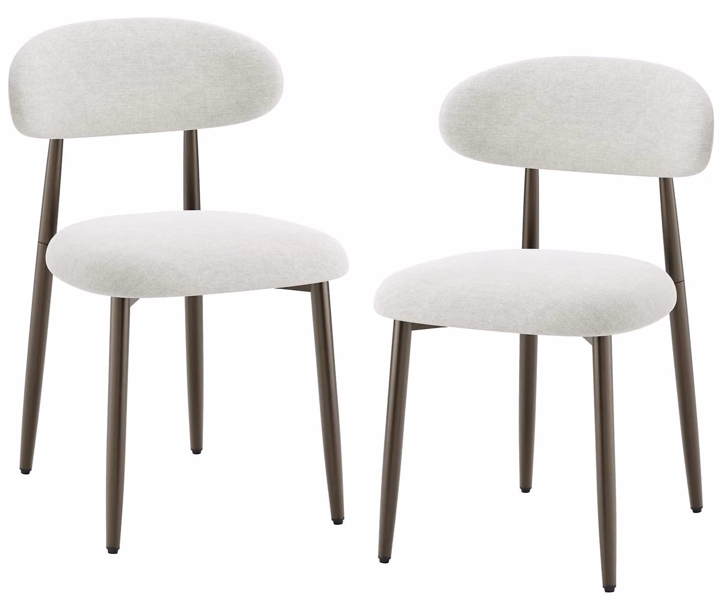 Set di 2 sedie da pranzo imbottite, con schienale curvo ergonomico, gambe in metallo con finitura bronzo, design moderno, colore beige