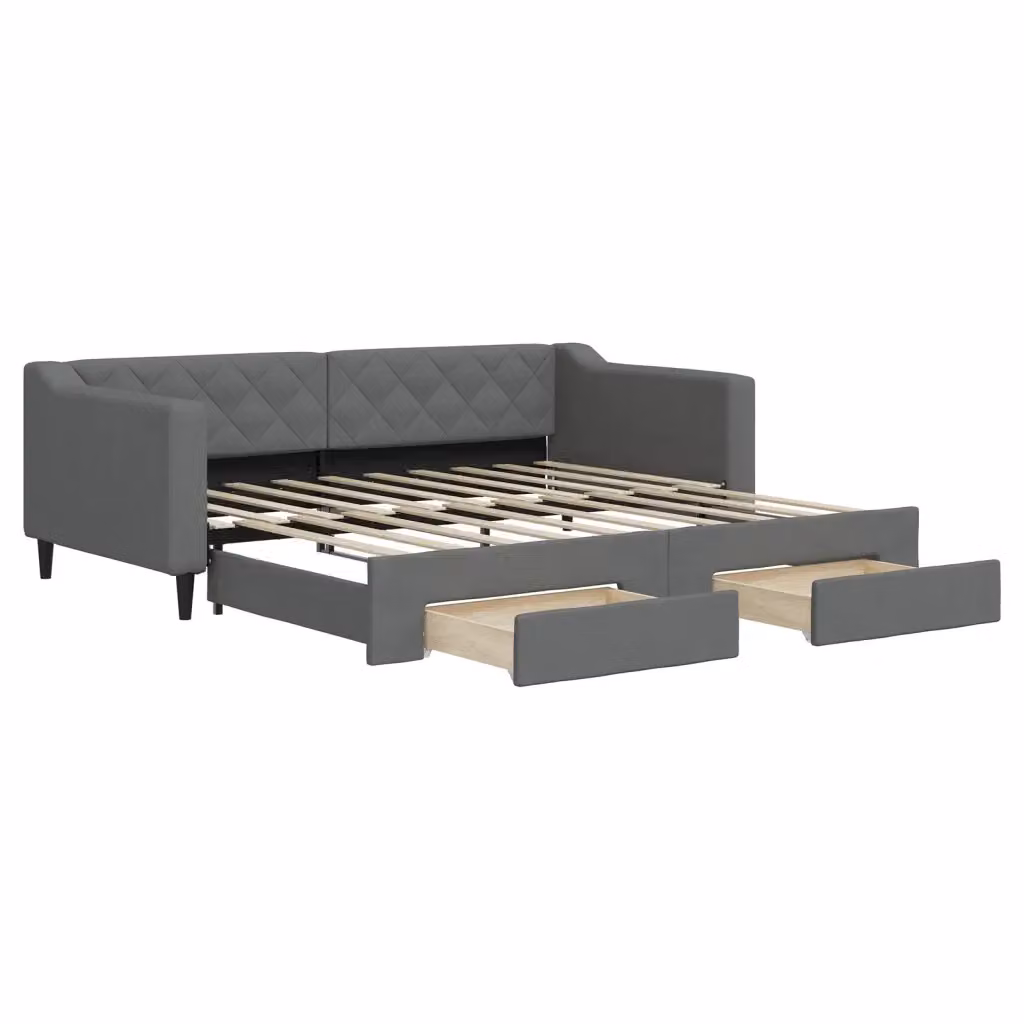 Divano Letto Estraibile con Cassetti vidaXL in Tessuto Grigio per Soggiorno e Camera da Letto L/P: 90 x 190 cm – 2