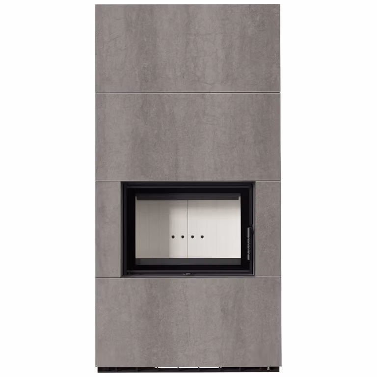 Kit caminetto KRATKI FLOKI BOX 8 kW Ø 160 quarzo sinterizzato NATURALI PIETRA DI SAVOIA GRIGIA BOCCIARDATA