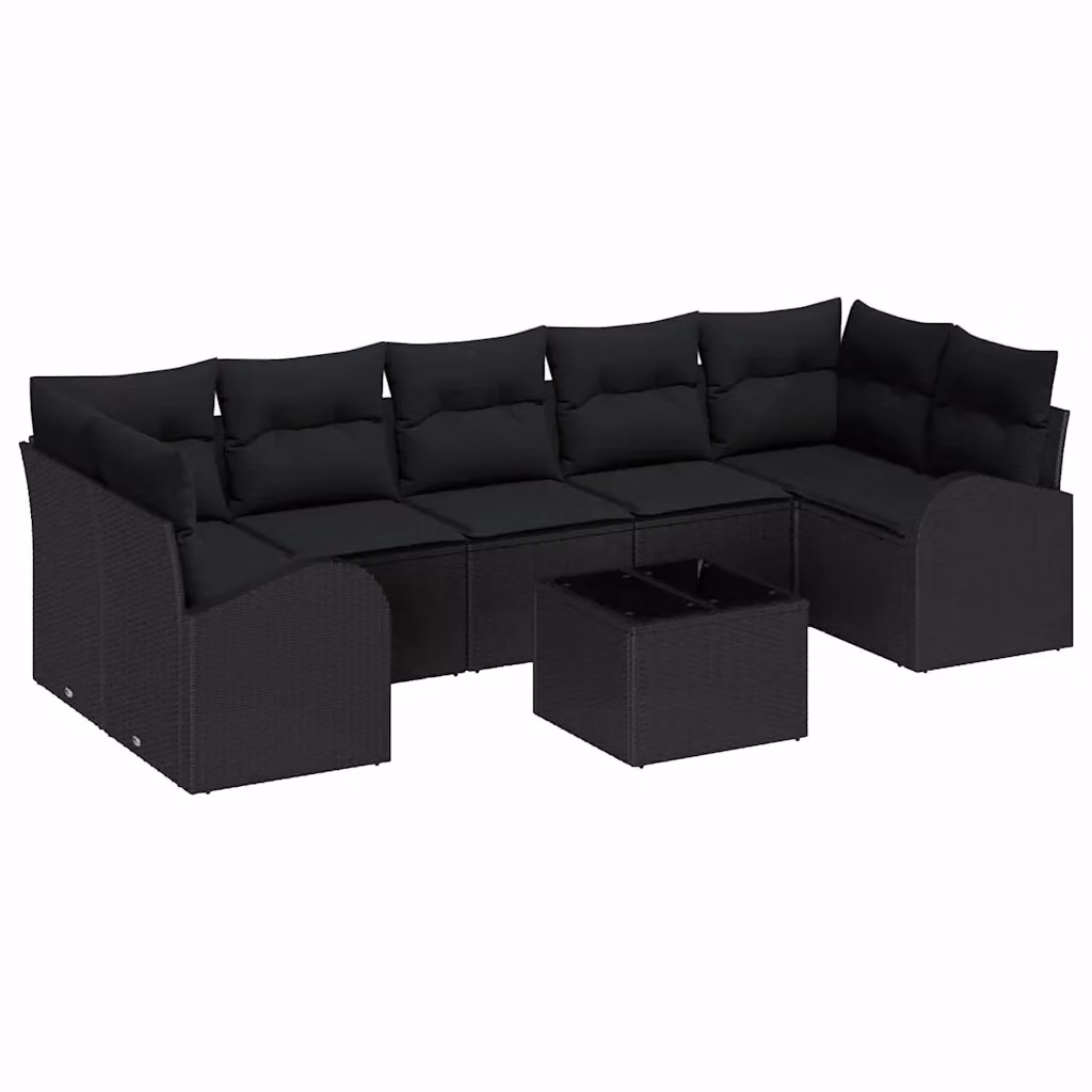 Set Divano da Giardino a L vidaXL 8 pz Nero in Polyrattan con Cuscini e Tavolino da Caffè – 2