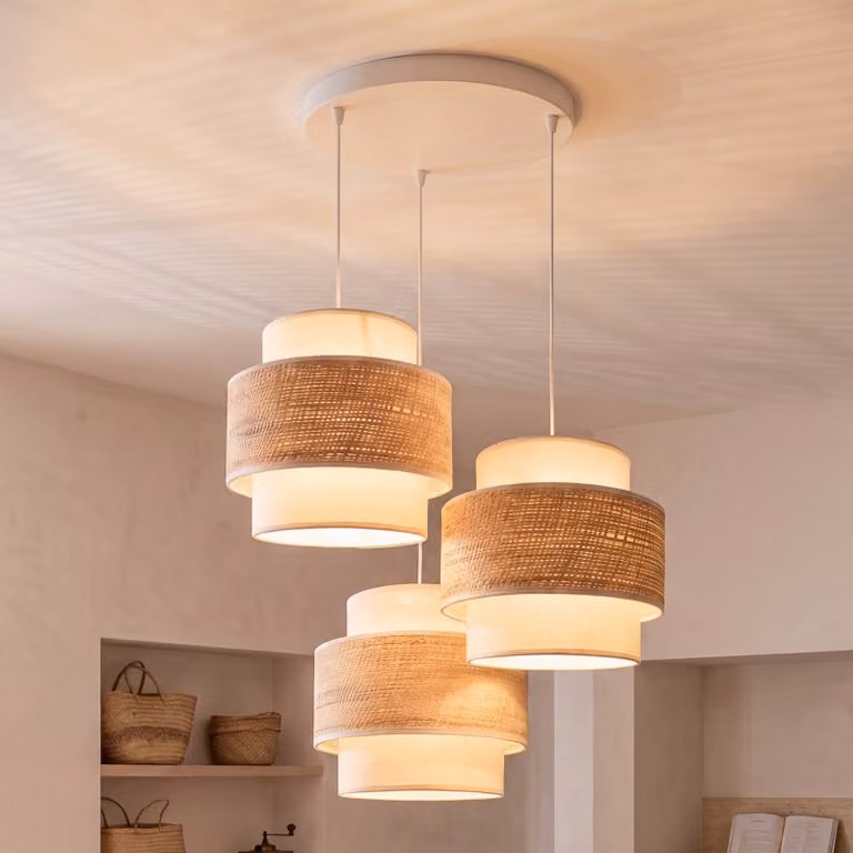 Lampada a sospensione Space Duolla, Crema / Ambra, Camera da letto, Tessuto / Stoffa / Seta, Giovanile, Lampada a sospensione