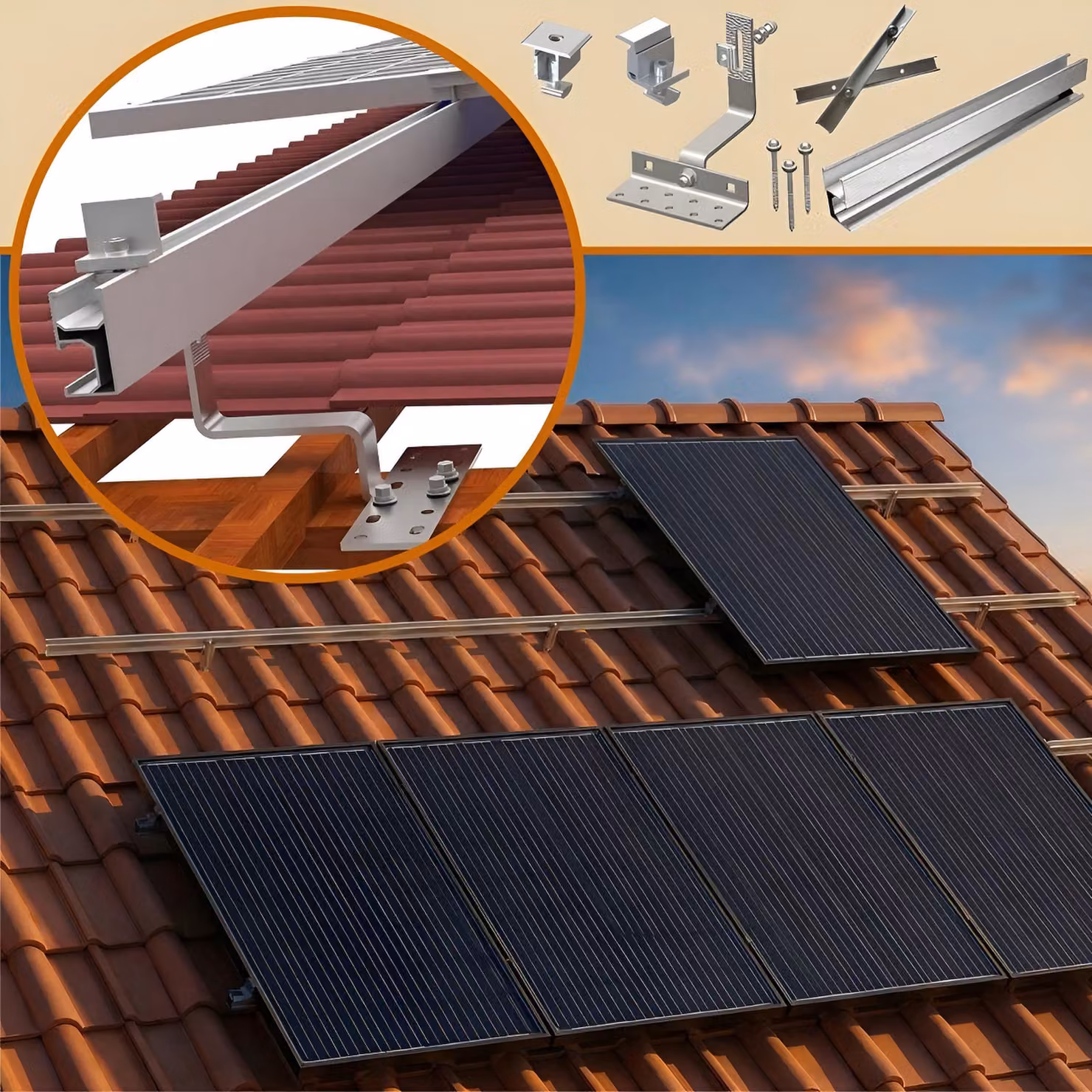 Tetto in tegole montaggio centrale elettrica per 6 pannelli modulo fotovoltaico tetto montaggio solare tetto piano