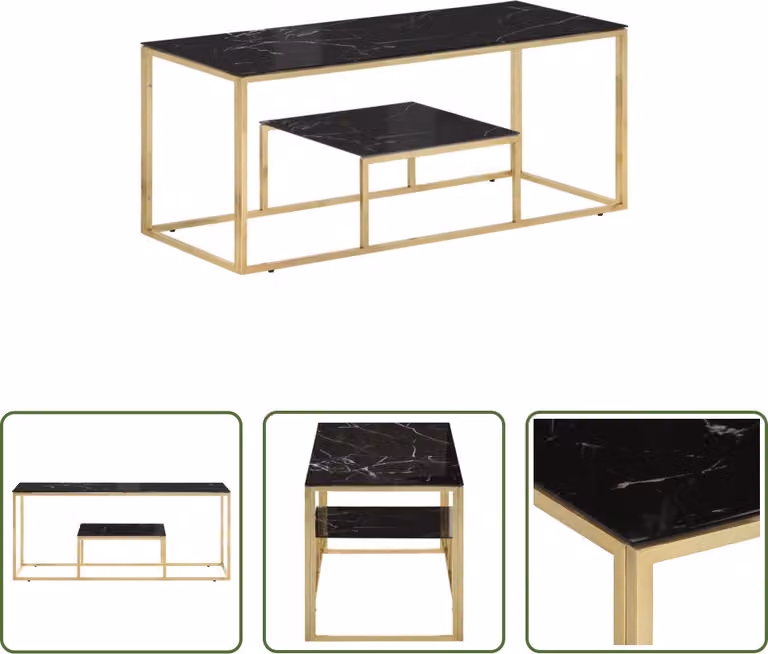 Tavolino The Living Store Golden in acciaio inox e vetro temperato