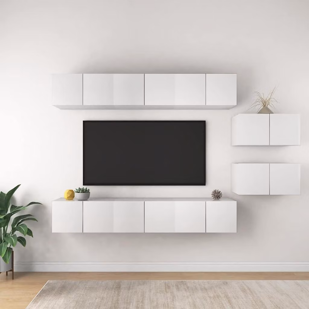 Mobile TV moderno vidaXL in legno multistrato e MDF bianco per il tuo soggiorno, set da 8 pezzi