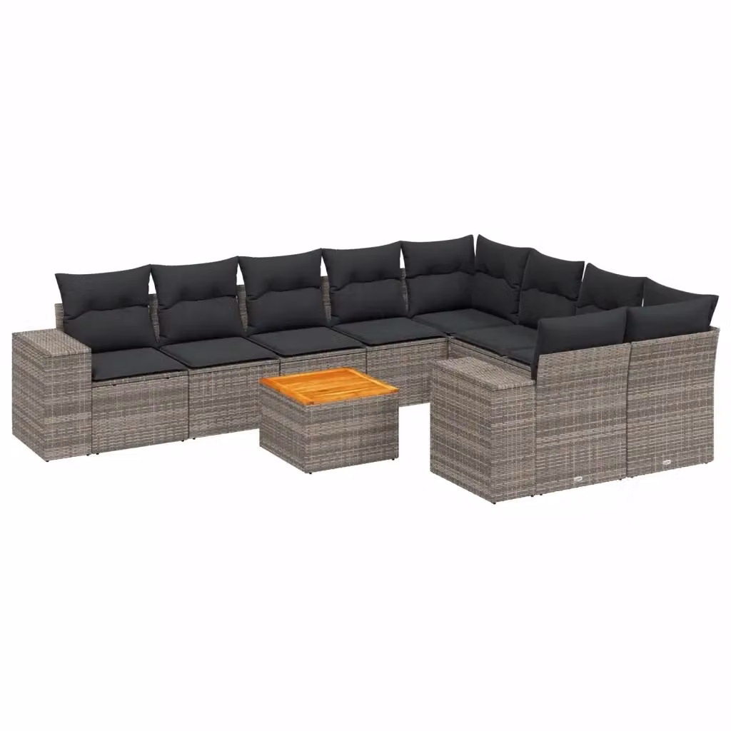 vidaXL Set Divano da Giardino 10 pz a Forma a L in Polyrattan Grigio con Cuscini e Tavolino – 2