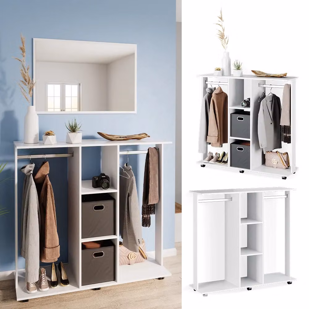 Armadio multifunzione Robbie Vicco Bianco con ripiani e appendiabiti L: 130 cm, P: 40 cm, H: 120 cm – 2