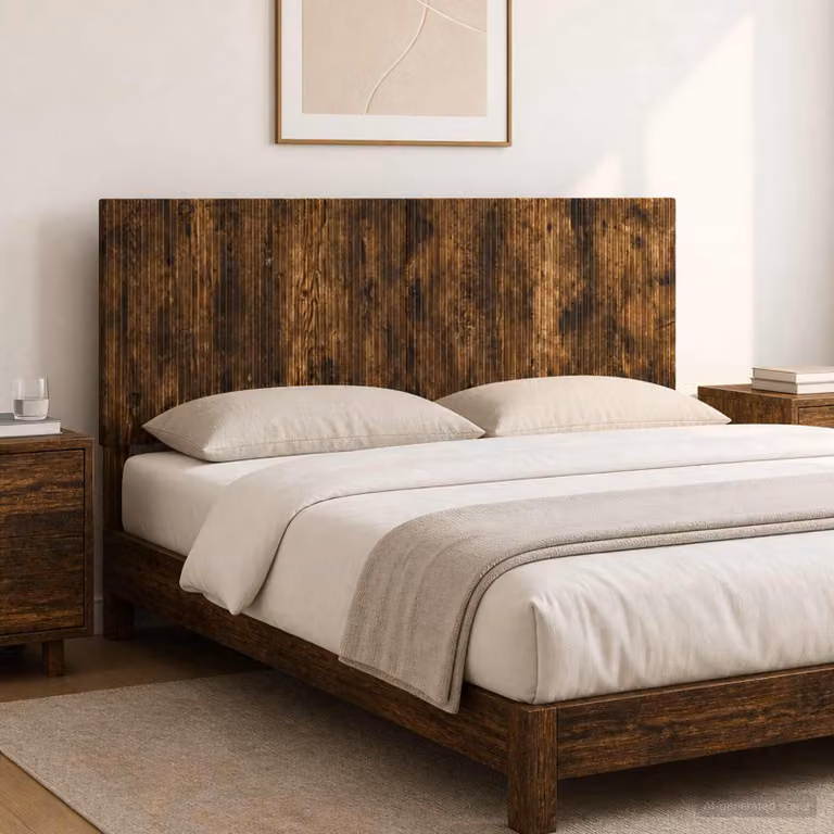 Testiera da muro vidaXL ARNHEM in legno ingegnerizzato Rovere Fumo con ripiano integrato, L: 140 cm, H: 50 cm, P: 3 cm