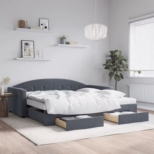Divano Letto Estraibile con Cassetti vidaXL in Velluto Grigio per Soggiorno e Camera da Letto L/P/H: 222 x 100 x 75 cm – 1