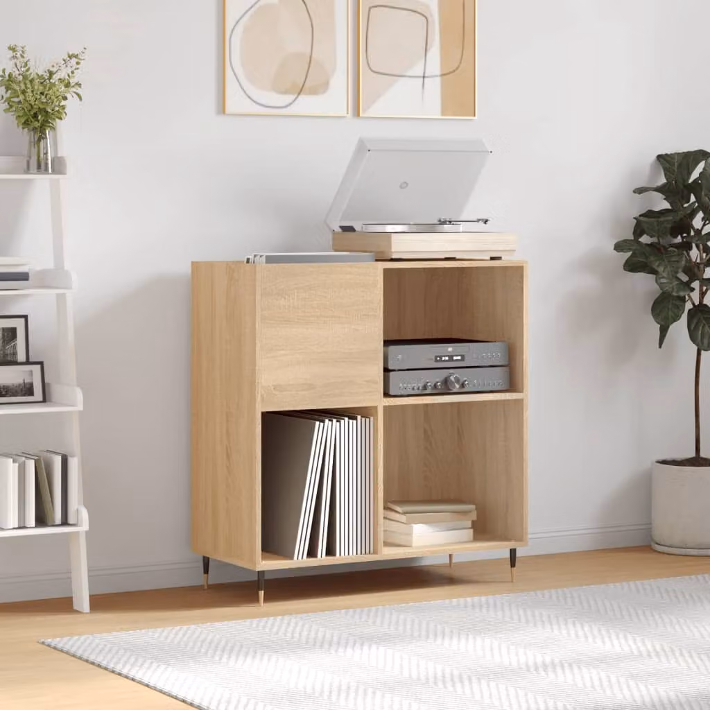 vidaXL Mobile Porta Dischi Rovere Sonoma Marrone in Legno e Metallo L: 84,5 cm, P: 38 cm, H: 89 cm