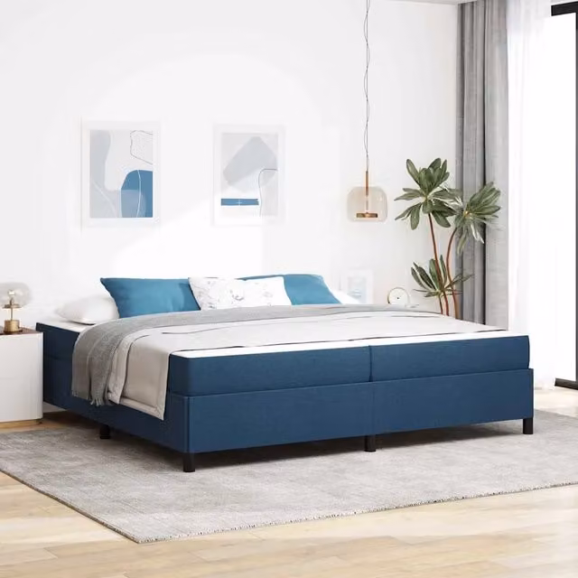 Letto a molle moderno vidaXL in tessuto blu L/P/H: 200 x 200 x 203 cm
