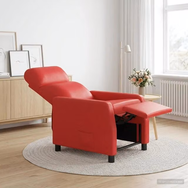 Poltrona reclinabile relax in similpelle rossa con braccioli per soggiorno