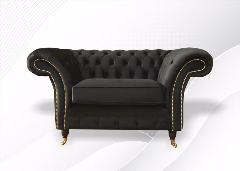 Schwarzer Sessel Chesterfield Textil Wohnzimmer Einsitzer Sofa Couch Polster