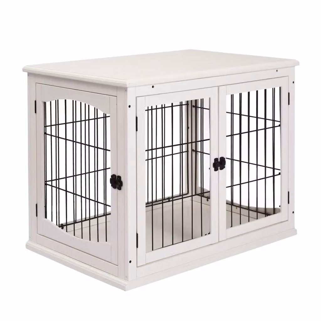 Scaffale per cani OKWISH in MDF bianco con due porte e finitura opaca, L: 81 cm, P: 58,5 cm, H: 66 cm – 2