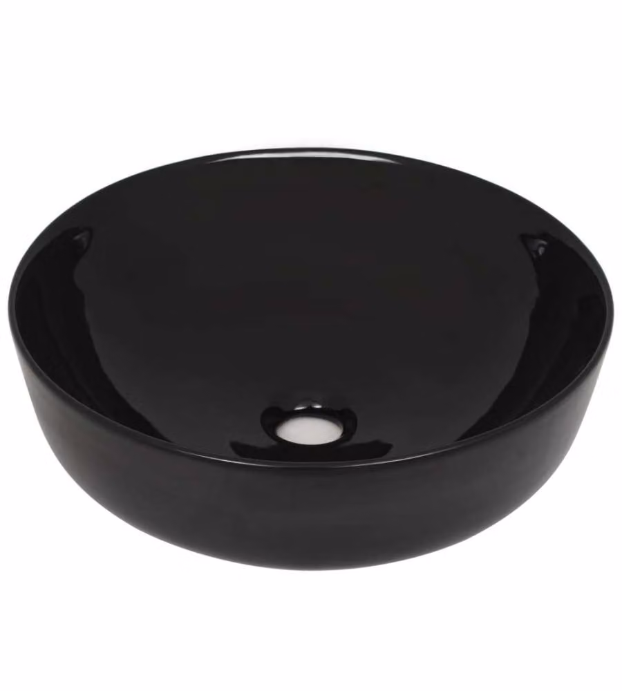 Lavandino Tondo in Ceramica Nero 41,5x13,5 cm