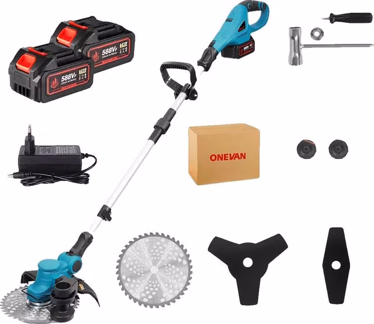 Tosaerba elettrico, motore brushless, design pieghevole, 2 batterie, caricabatterie 1EU
