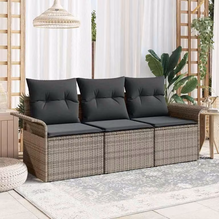 Maison Exclusive - Set Divano da Giardino con cuscino 3 pcs Grigio Poly Rattan