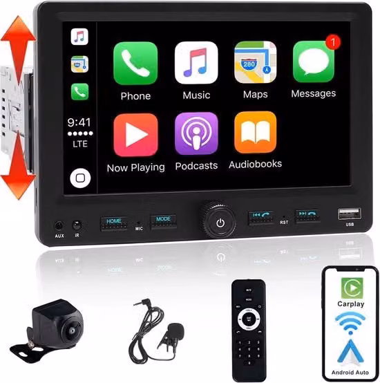 Autoradio con Display a Schermo Chiuso, Apple CarPlay e Bluetooth, Colore Nero