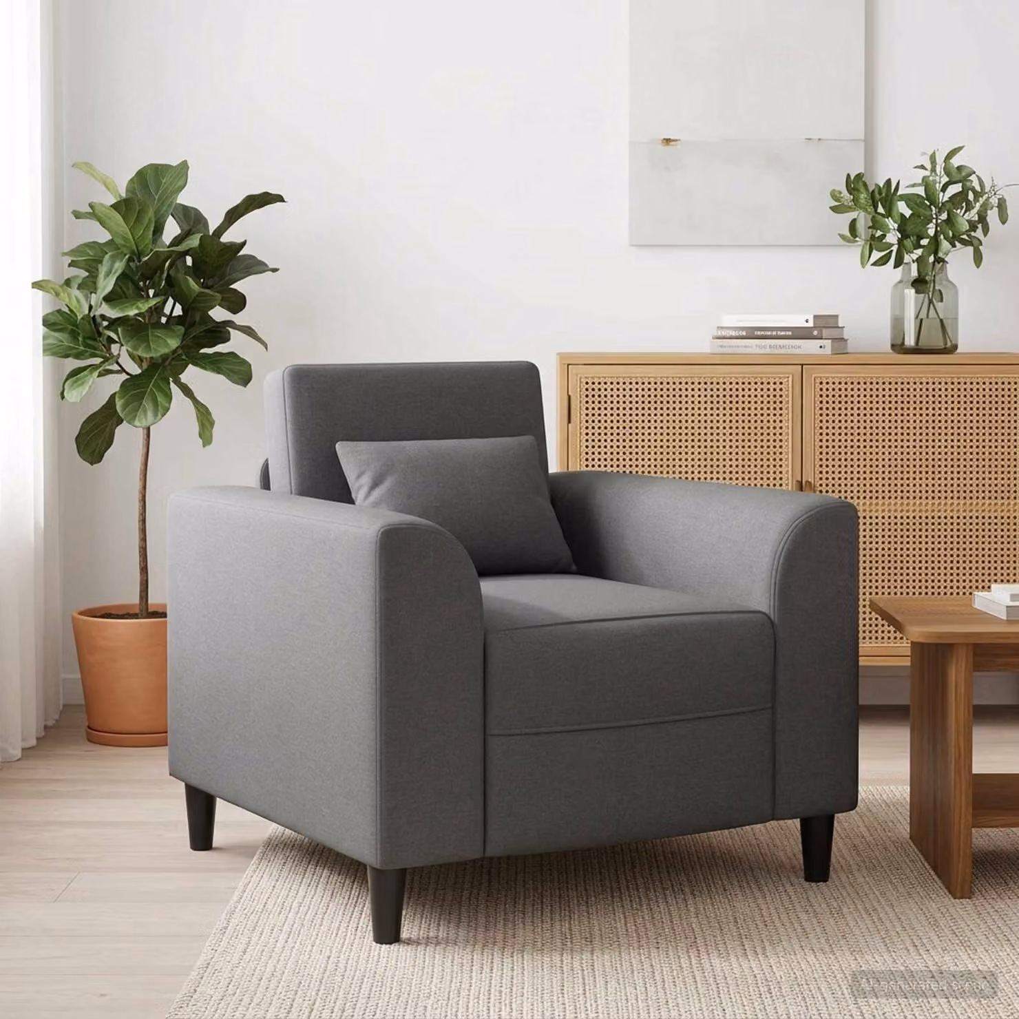 Poltrona moderna vidaXL in tessuto grigio con braccioli e imbottitura in schiuma