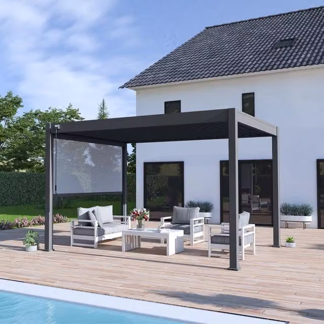 Pergola bioclimatica autoportante Ombréa® VS colore Antracite L: 4 m, P: 3 m
