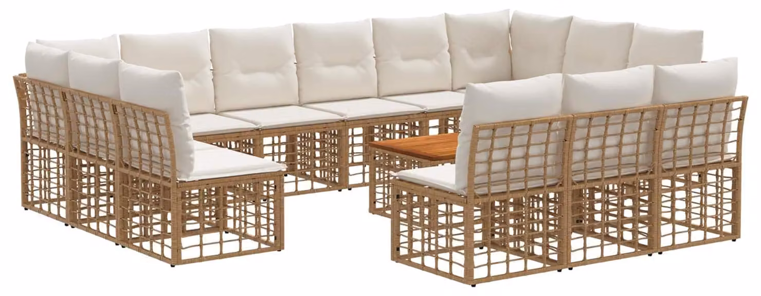 Set di divani da esterno 14 pcs Naturale e Bianco Crema