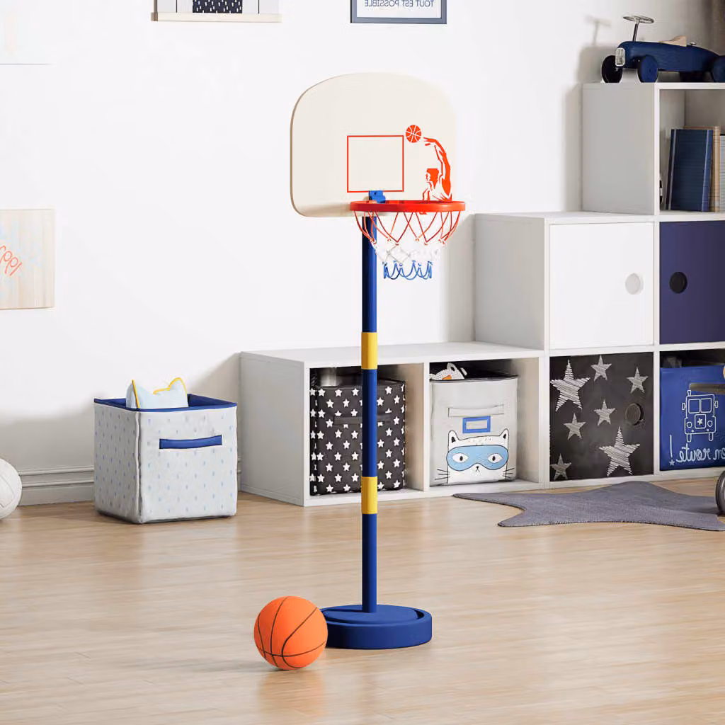 vidaXL Stand da Basket Multicolore con Palla e Pompa, Altezza Regolabile da 90 a 121 cm