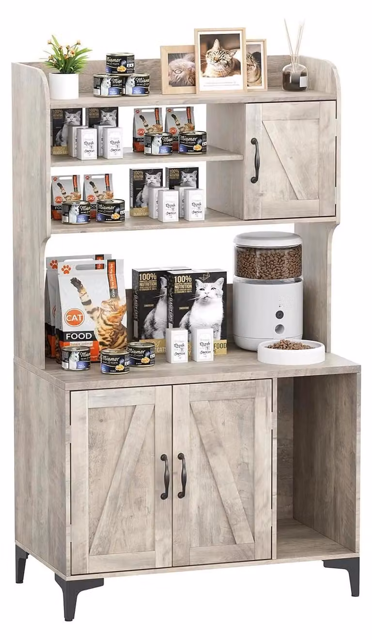 Mobile per WC con tiragraffi a forma di albero per gatti - Torre per gatti e arredi - 4 piani in legno - Casetta per gatti - Tiragraffi in sisal - Morbida superficie di riposo in peluche - Grigio