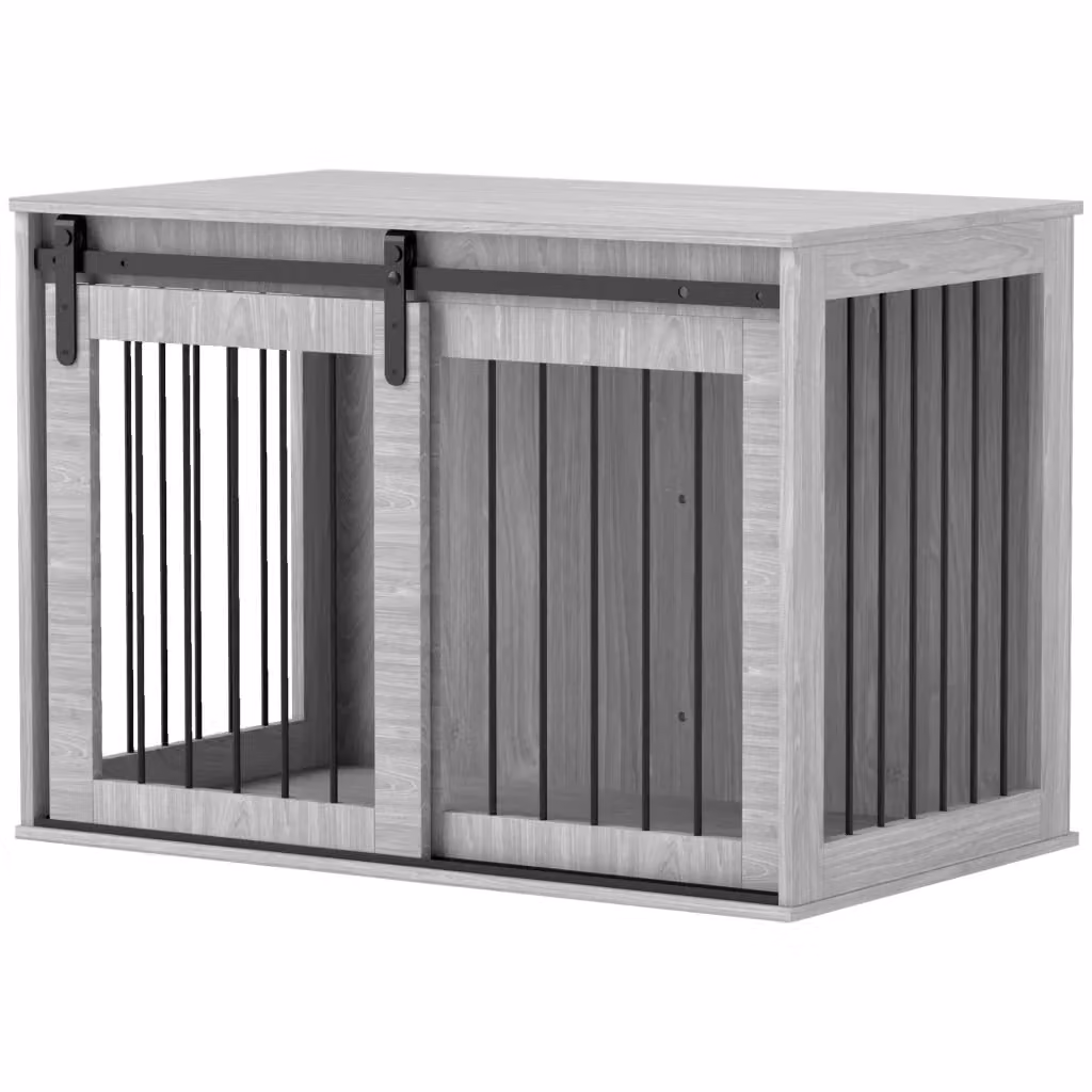 Casetta per cani Minimal con porta scorrevole e ventilazione, Grigio, L 98 cm x P 58 cm x H 61 cm – 2