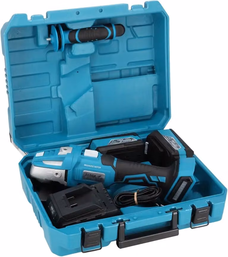 Kit di utensili in valigetta SAS + ALL DED7030A10, smerigliatrice angolare brushless, due batterie da 4 Ah, caricabatterie