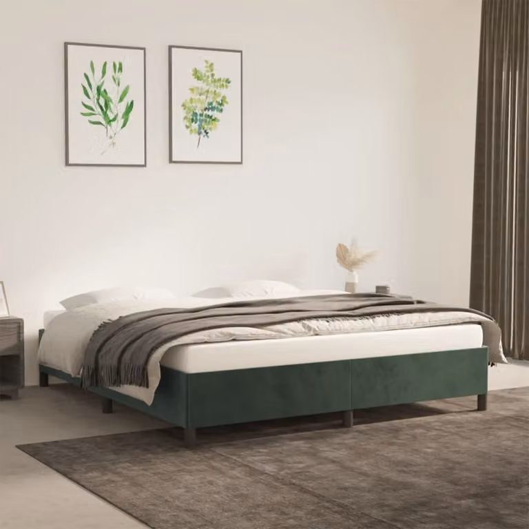 The Living Store Struttura letto in velluto verde scuro 180x200 cm